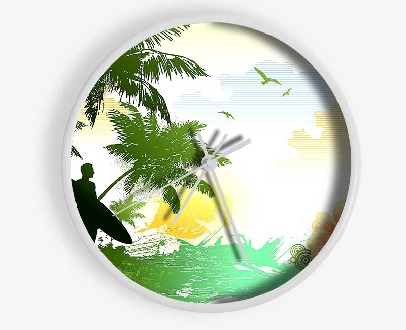 Surfer Flowers Clock - Wallart-Direct UK