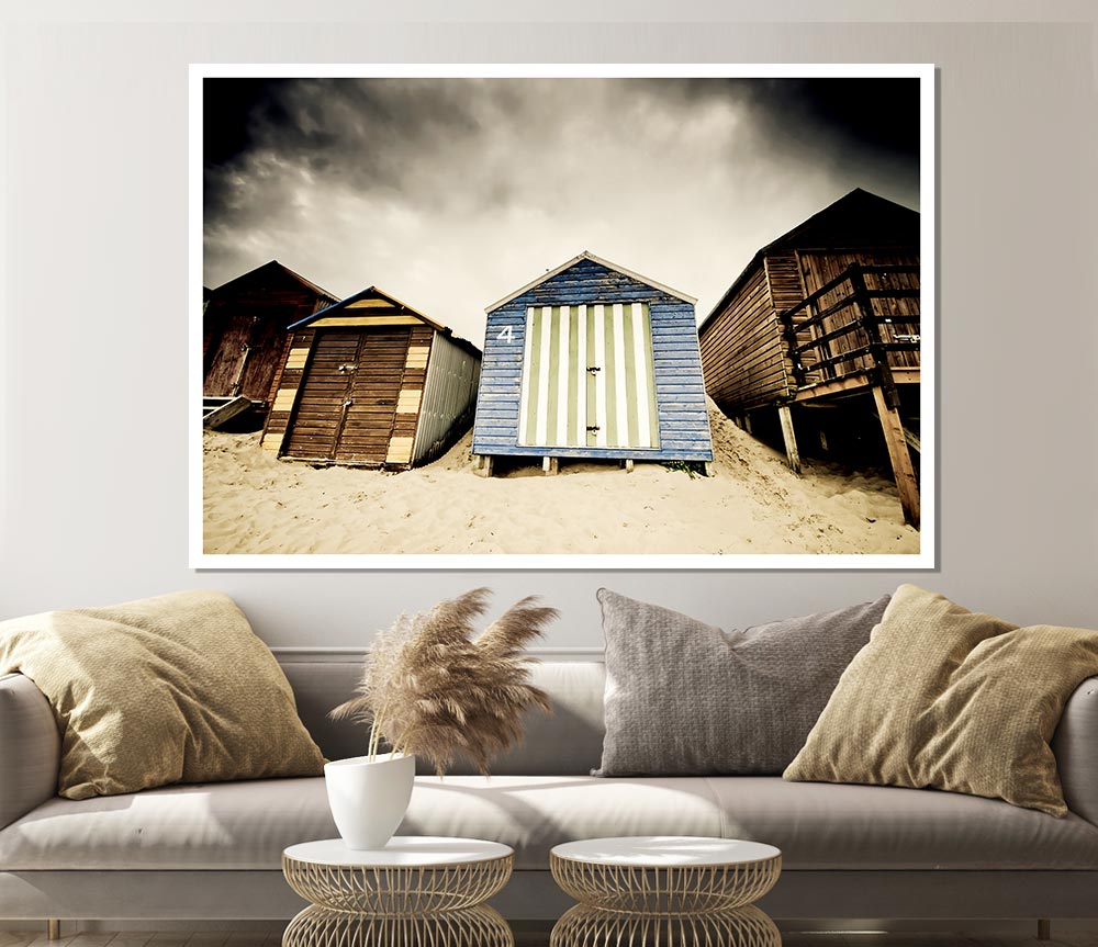 Winter Beach Huts Print Poster Wall Art