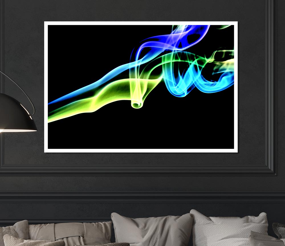 Vibrant Smoke Trail On Black Print Poster Wall Art