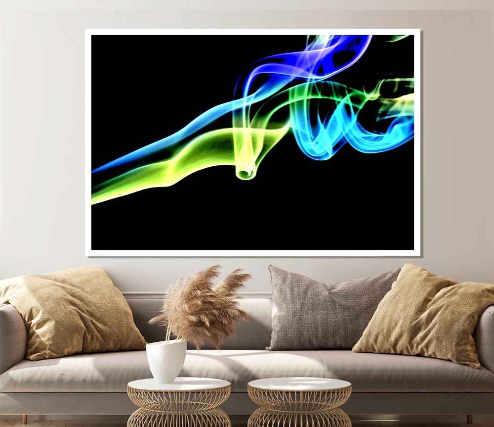 Vibrant Smoke Trail On Black Print Poster Wall Art