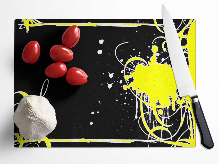 Yellow On Black Glass Chopping Board