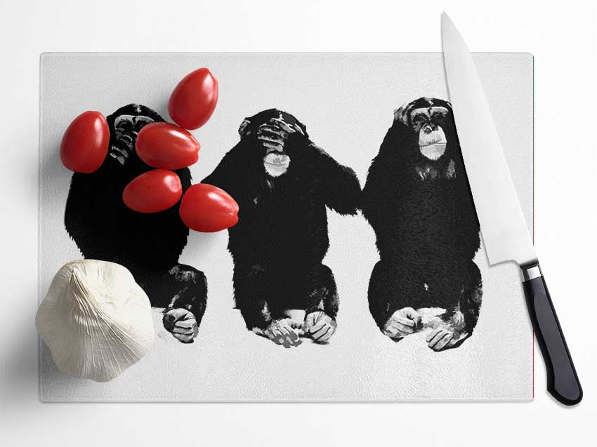 Speak No Evil See No Evil Hear No Evil Glass Chopping Board