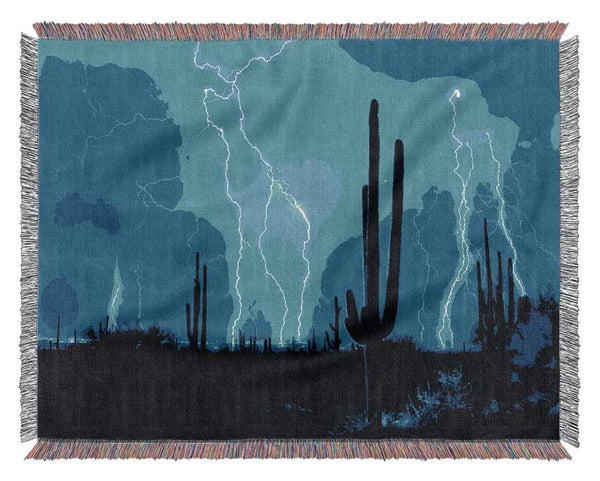 Blue Lightning Storm Woven Blanket