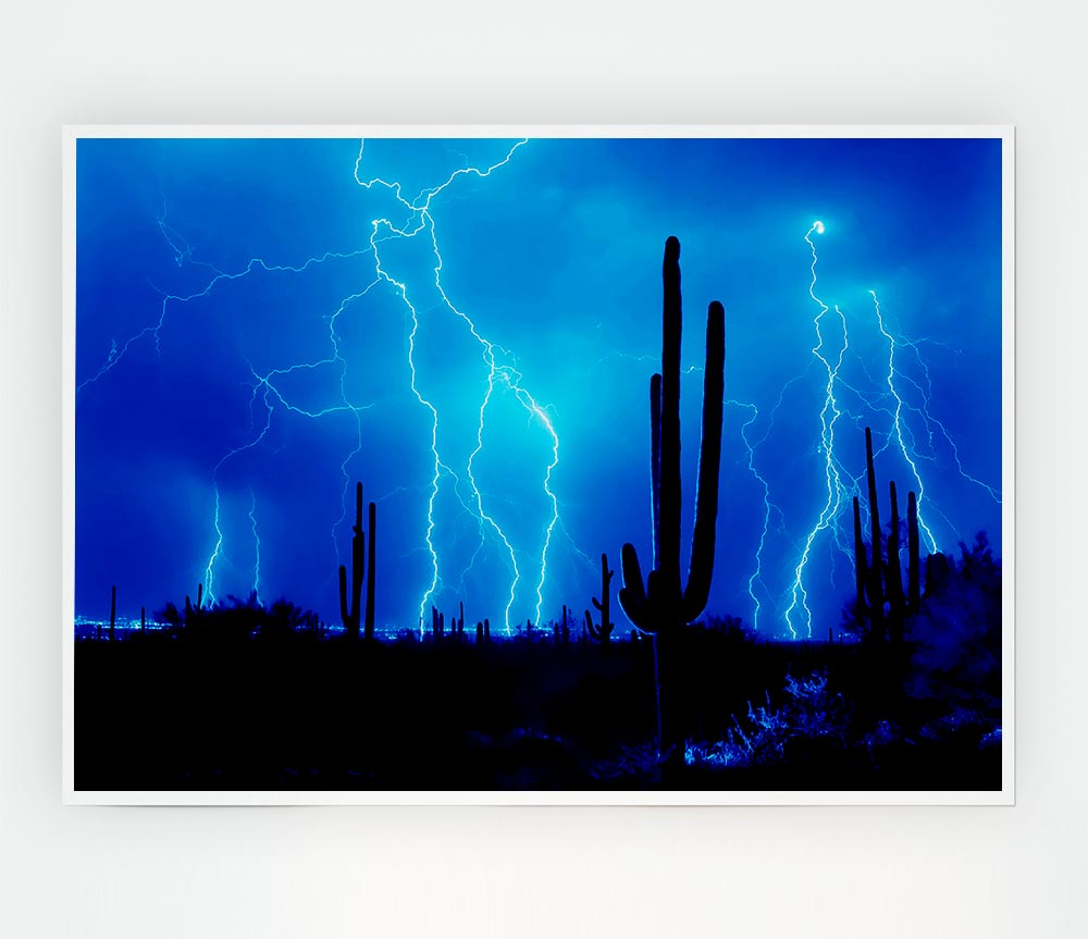 Blue Lightning Storm Print Poster Wall Art