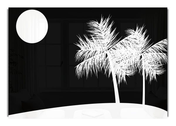 Palm Tree Moon White On Black