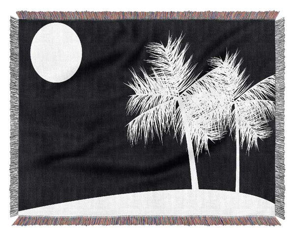 Palm Tree Moon White On Black Woven Blanket