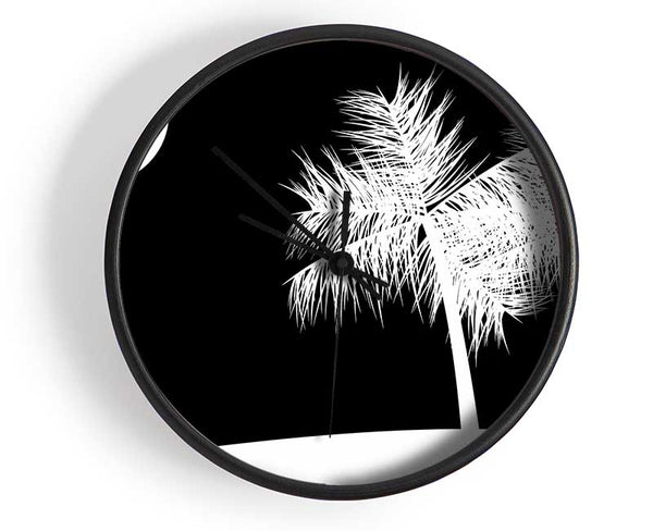 Palm Tree Moon White On Black Clock - Wallart-Direct UK