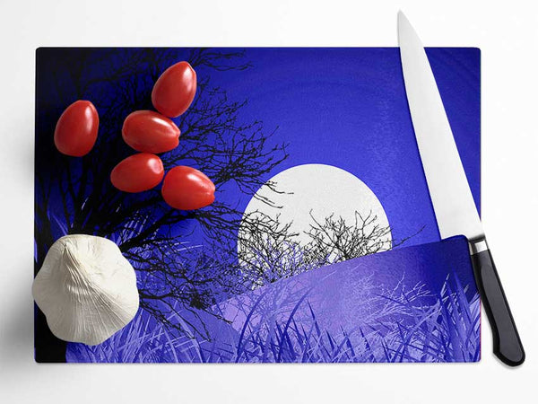 Purple Moonlit Landscape Glass Chopping Board