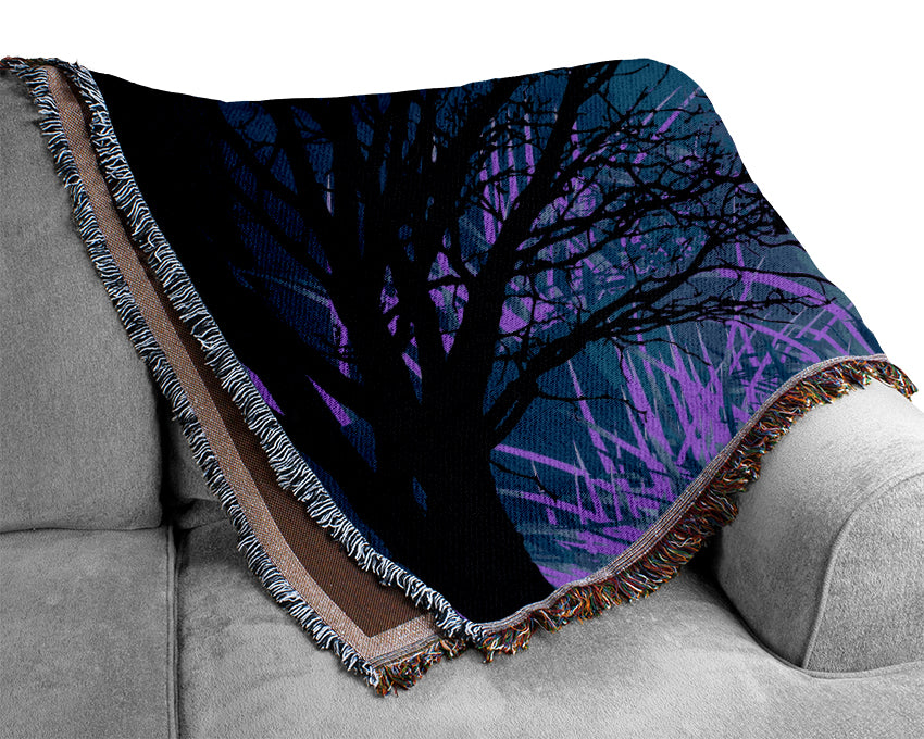 Purple Moonlit Landscape Woven Blanket