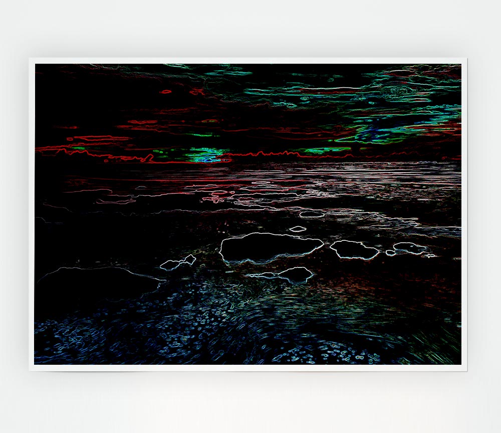 Abstract Neon Seascape Print Poster Wall Art