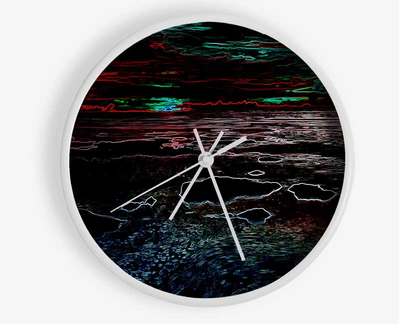 Abstract Neon Seascape Clock - Wallart-Direct UK