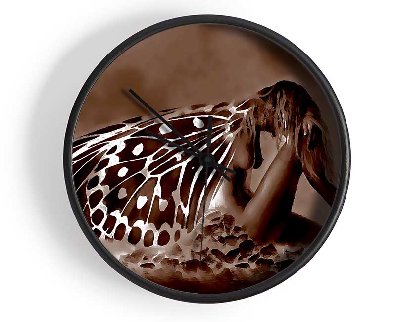 Chocolate Butterfly Landing Clock - Wallart-Direct UK