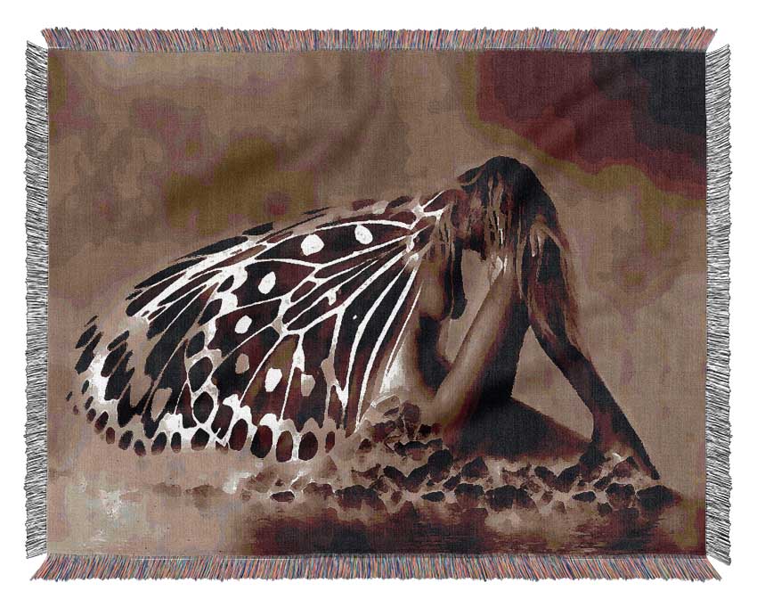 Chocolate Butterfly Landing Woven Blanket