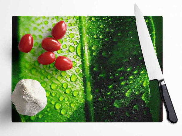 Green Leaf Dew Drop Glass Chopping Board