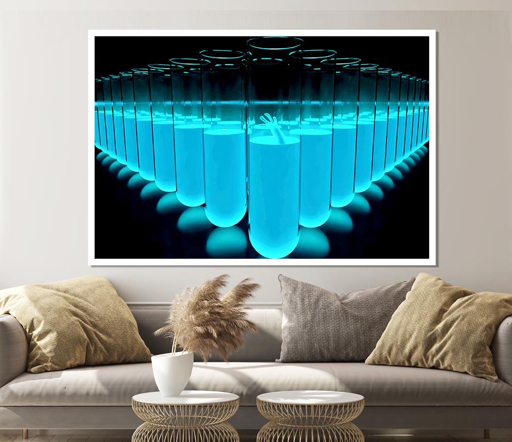 Blue Test Tubes Print Poster Wall Art