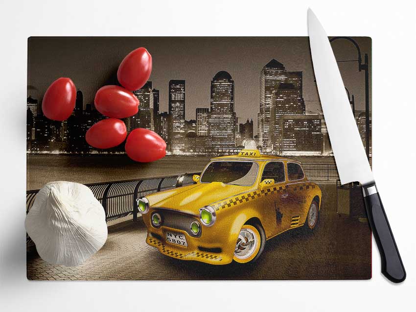 Retro Taxi NYC Glass Chopping Board