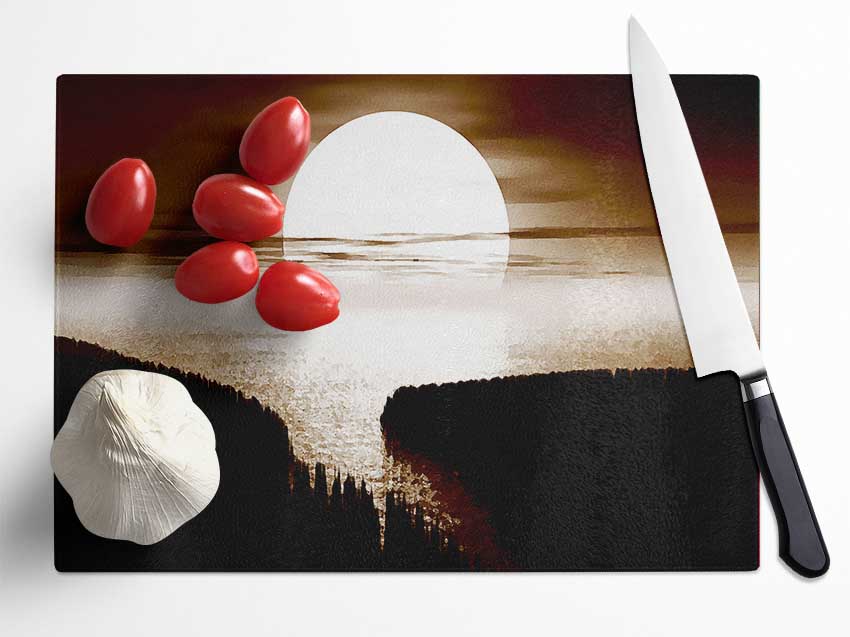 Chocolate Moonlit River Flows Glass Chopping Board