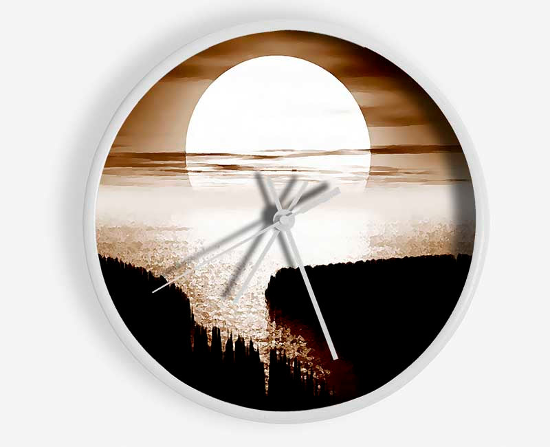 Chocolate Moonlit River Flows Clock - Wallart-Direct UK