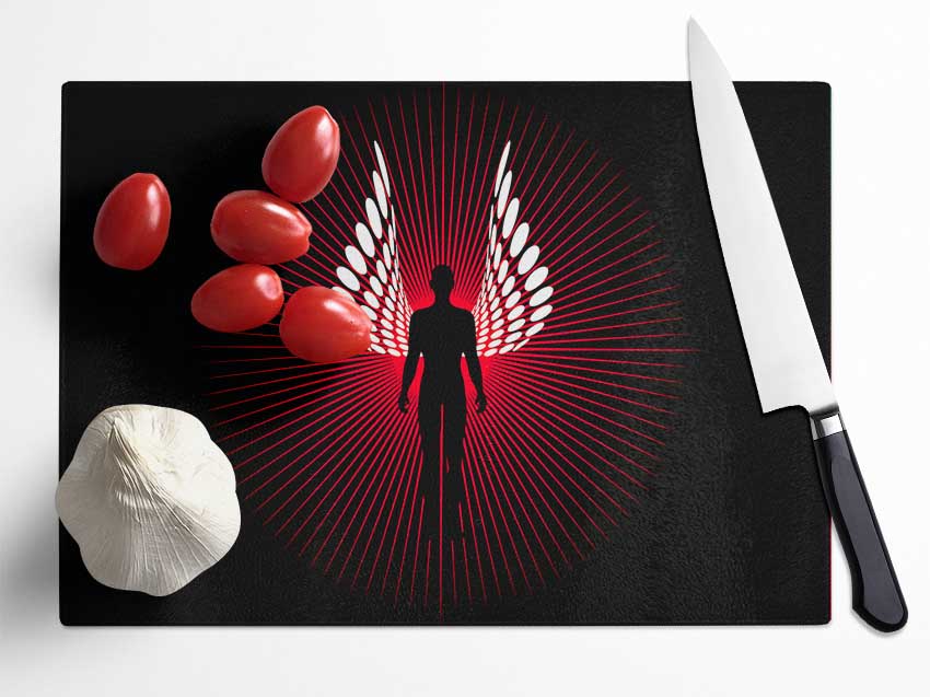 Male Angel Wings Red Glass Chopping Board