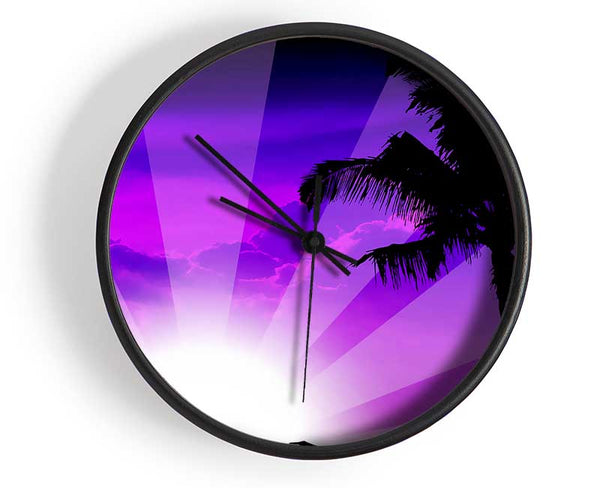 Purple Palmtree Sunrays Clock - Wallart-Direct UK