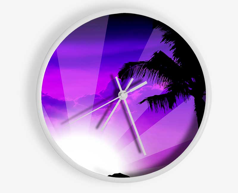 Purple Palmtree Sunrays Clock - Wallart-Direct UK