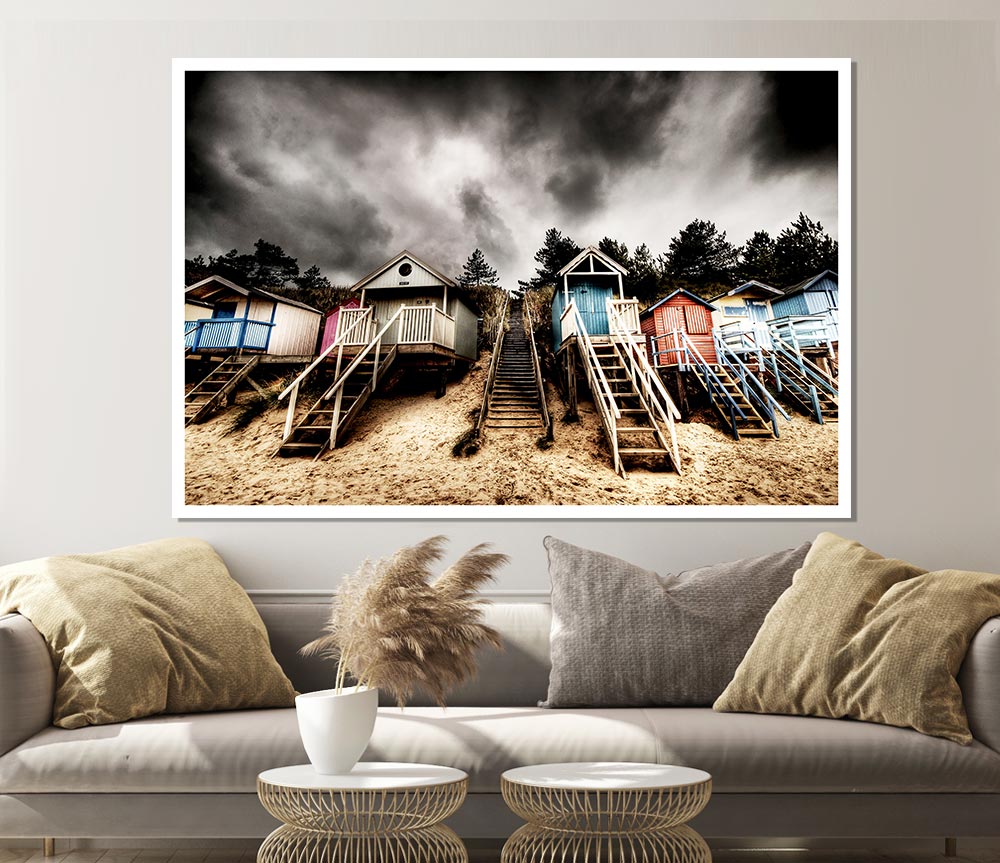 Beach Hut Storms Print Poster Wall Art