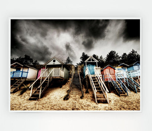 Beach Hut Storms Print Poster Wall Art