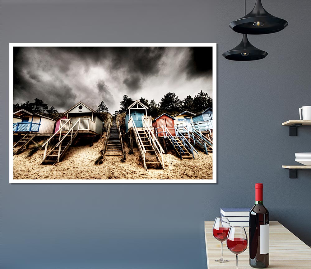 Beach Hut Storms Print Poster Wall Art