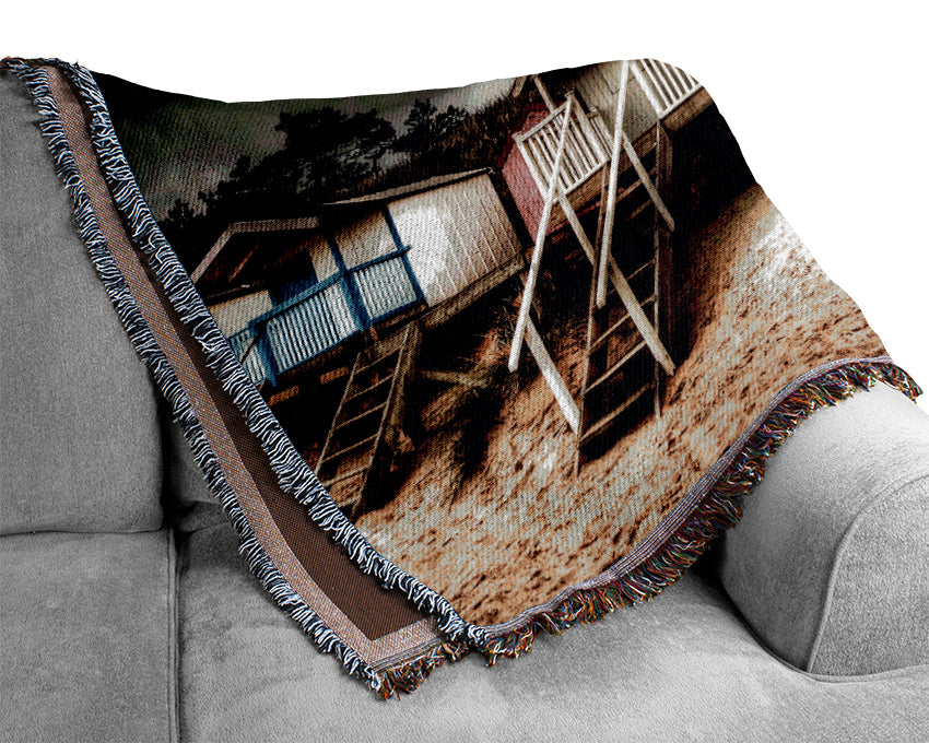 Beach Hut Storms Woven Blanket