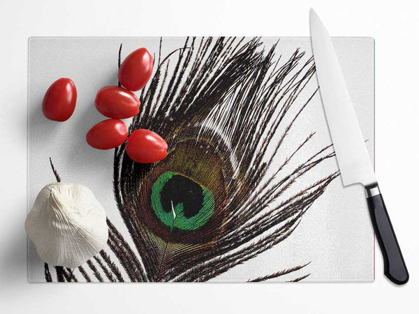 Peacock Eye Feather Glass Chopping Board