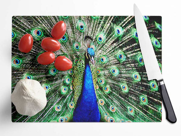 Stunning Peacock Feathers Glass Chopping Board