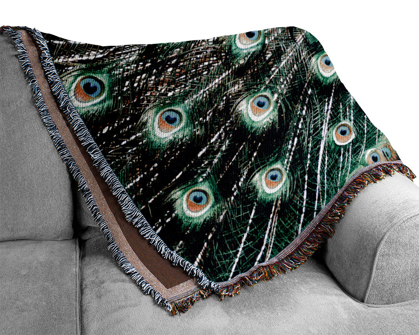 Stunning Peacock Feathers Woven Blanket