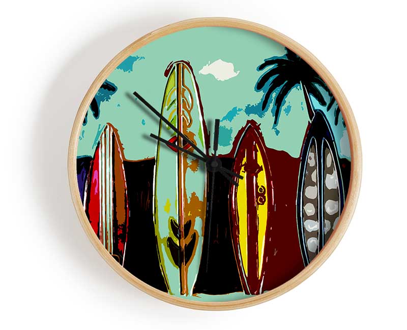 Surfboard Paradise Clock - Wallart-Direct UK