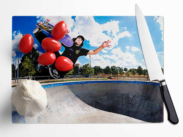 Skateboarders Flip Glass Chopping Board