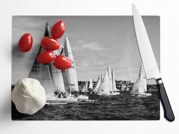 Sailboat Dream B n W Glass Chopping Board