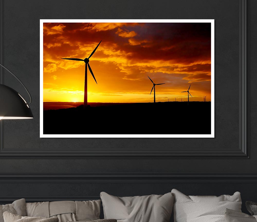 Windmills At Sunlight Print Poster Wall Art