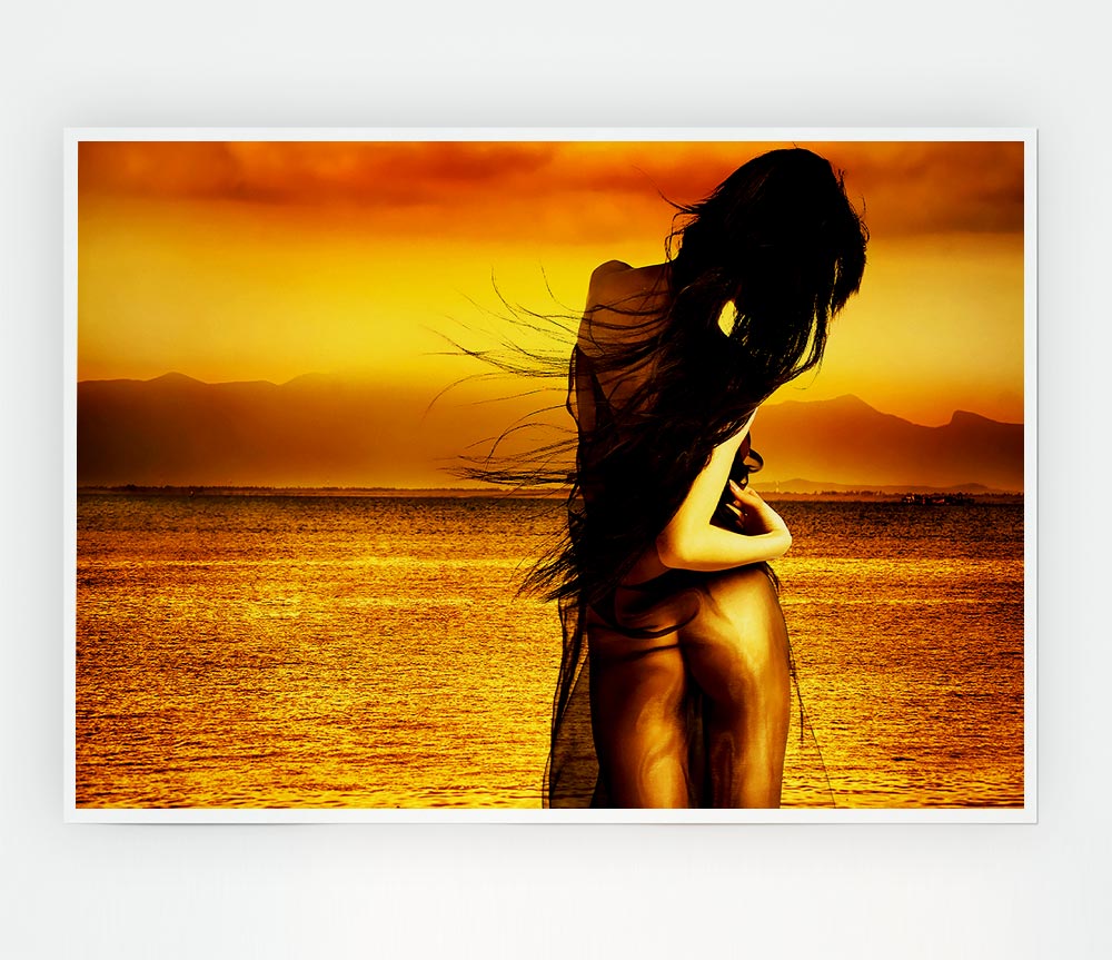 Goddess Of The Ocean Orange Print Poster Wall Art