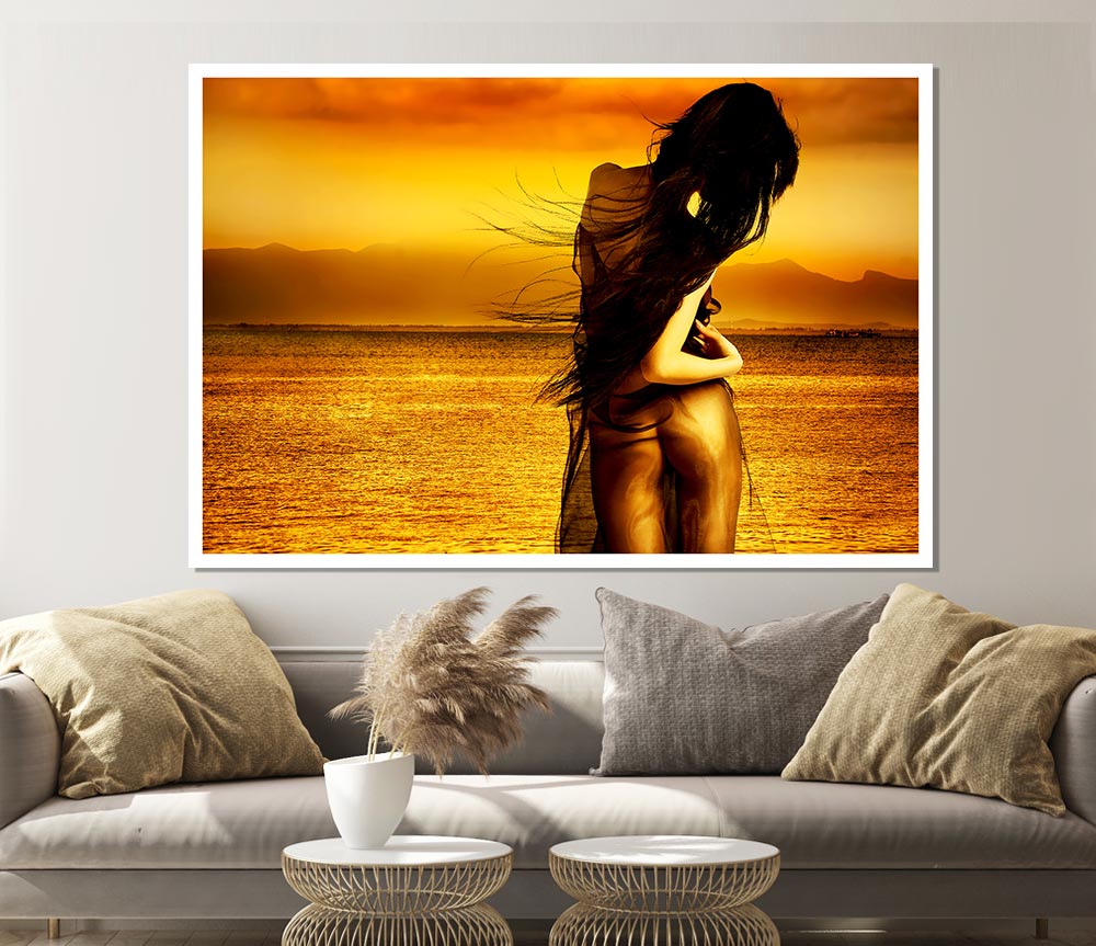 Goddess Of The Ocean Orange Print Poster Wall Art