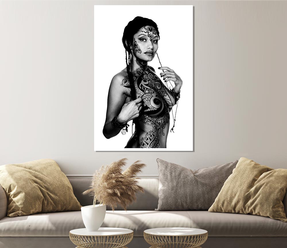 Tribal Tattooed Female Print Poster Wall Art