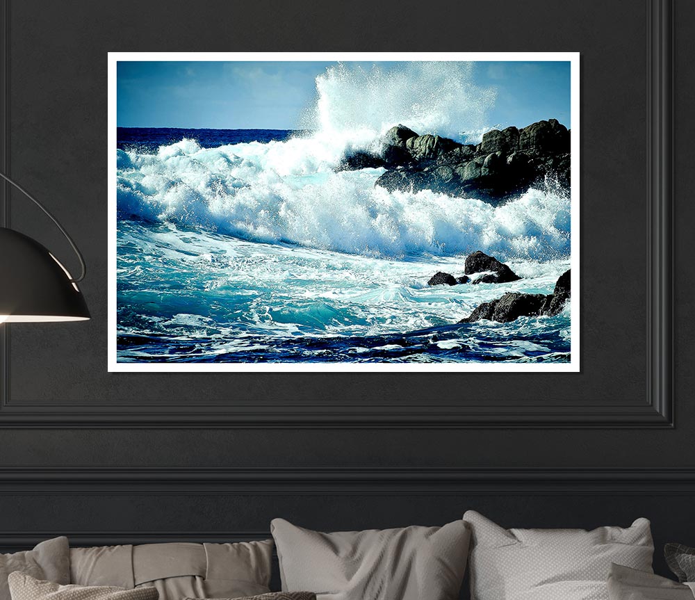 Waves Crashing On Rocks Print Poster Wall Art