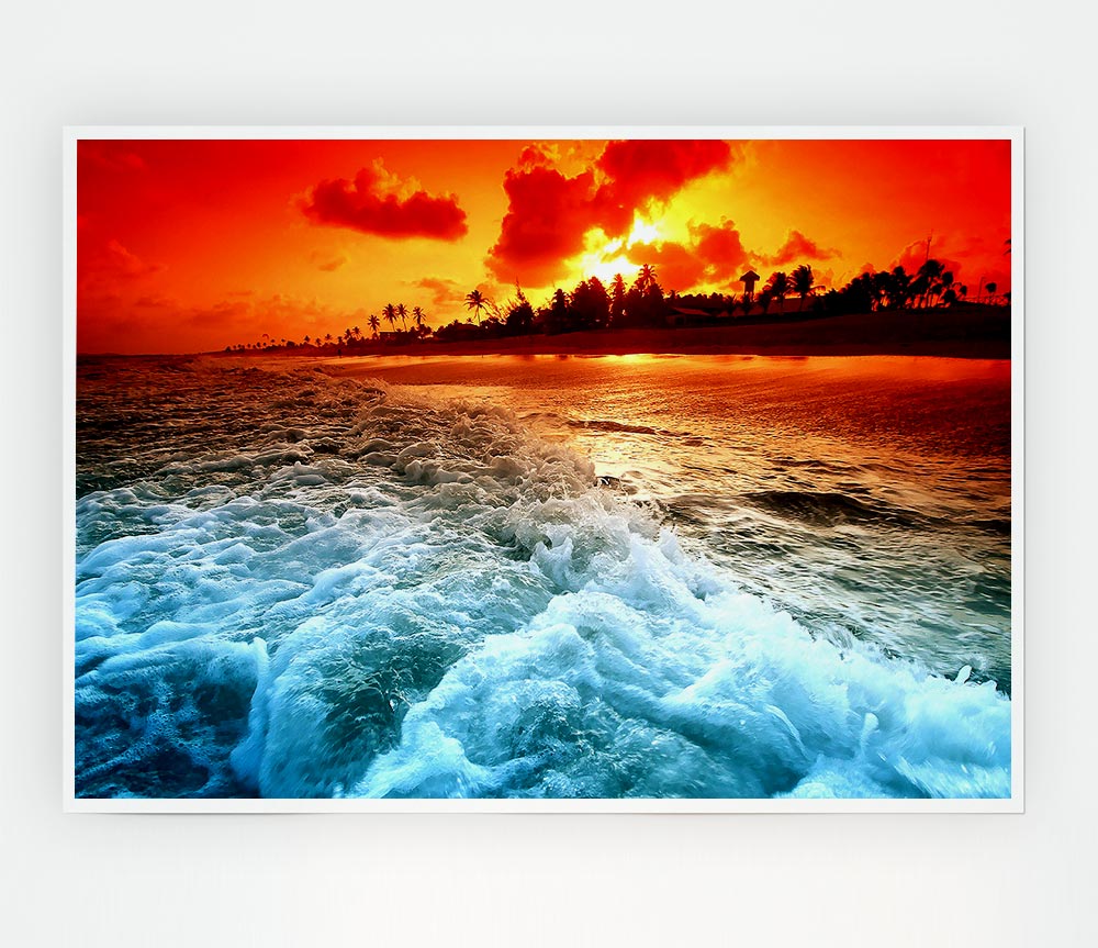 Tropical Beach Sunset Print Poster Wall Art