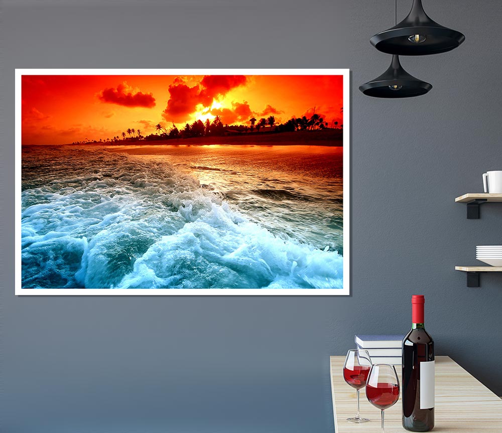 Tropical Beach Sunset Print Poster Wall Art