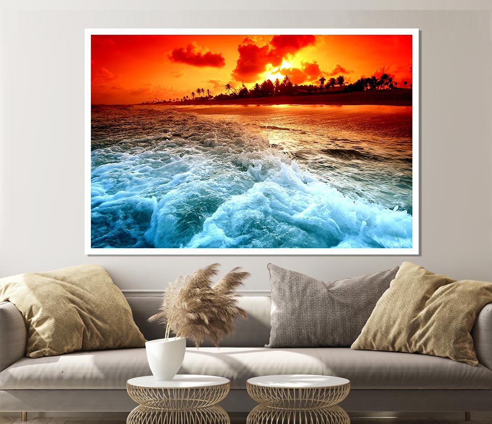 Tropical Beach Sunset Print Poster Wall Art