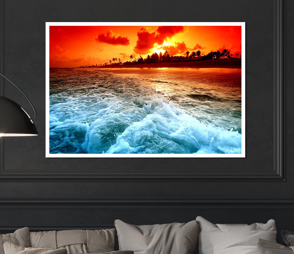 Tropical Beach Sunset Print Poster Wall Art