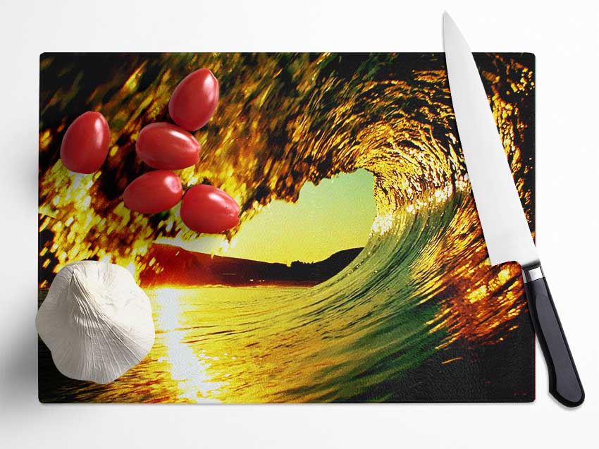 Surfers Sun Wave Glass Chopping Board