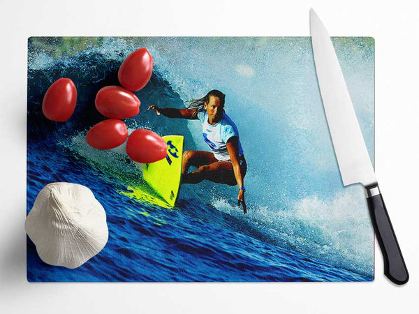 Surfer Number One Female Glass Chopping Board