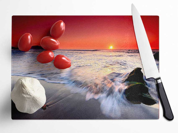 Red Sunset Ocean Swell Glass Chopping Board