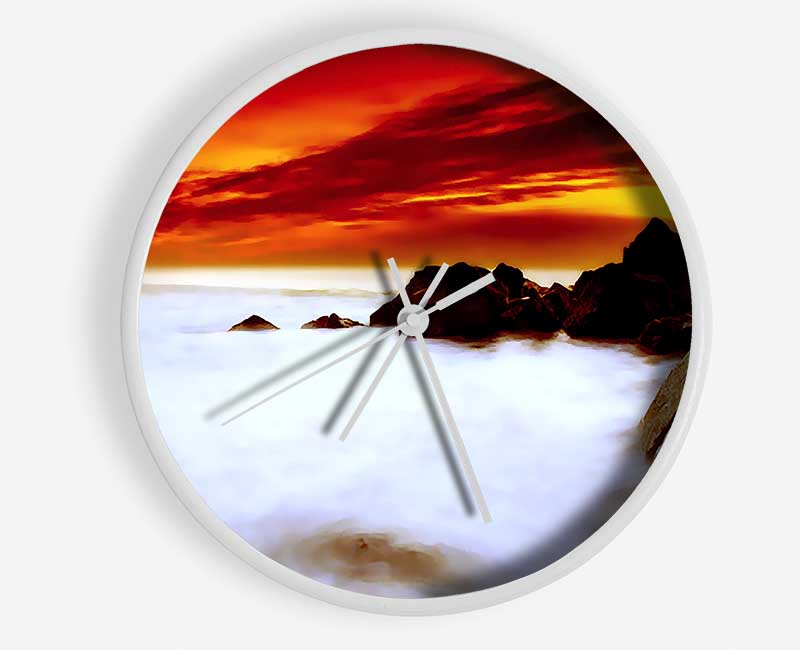 Stunning Red Sky Ocean Mist Clock - Wallart-Direct UK