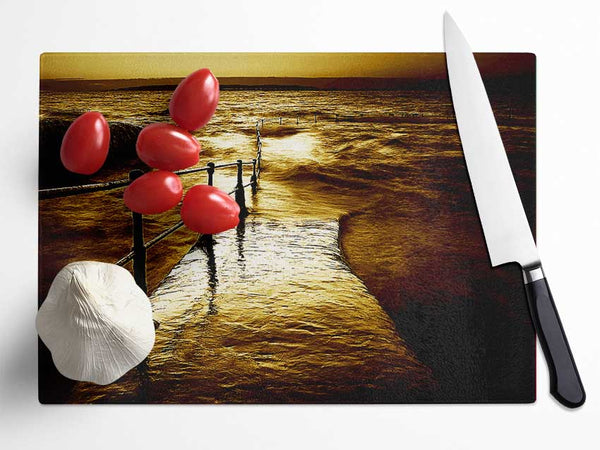 Stunning Brown Ocean Walkway Glass Chopping Board