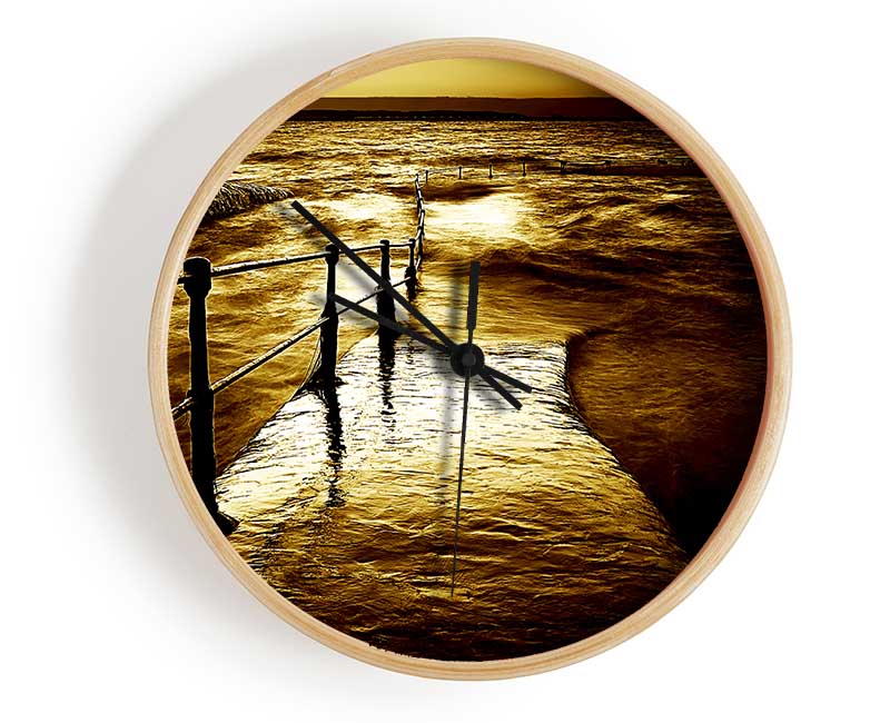 Stunning Brown Ocean Walkway Clock - Wallart-Direct UK